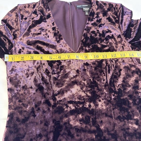 Maggy London Burgundy Crushed Velvet Midi Dress, Long Sleeve, Size 2 - Picture 11 of 14